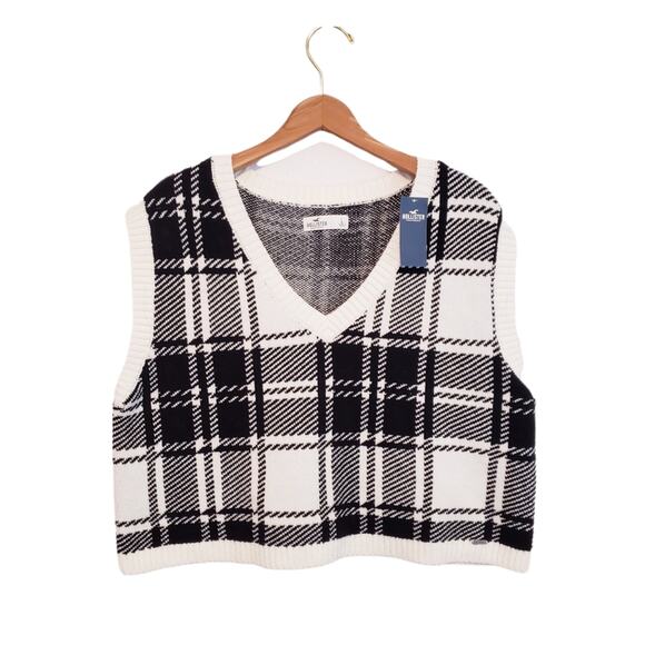 NWT Hollister Plaid Sweater Knit Vest 90s Y2K Size Large Preppy Academia Winter - Picture 1 of 2